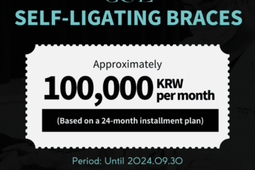 CSL Self-Ligating Braces promotion image, featuring 100,000 KRW per month payment plan for orthodontic treatment, with promotion ending on September 30, 2024.